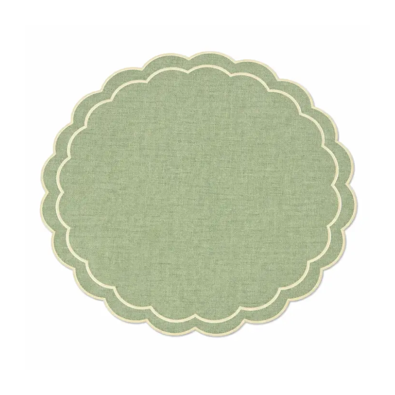 Sage Scalloped Round Reversible Placemat
