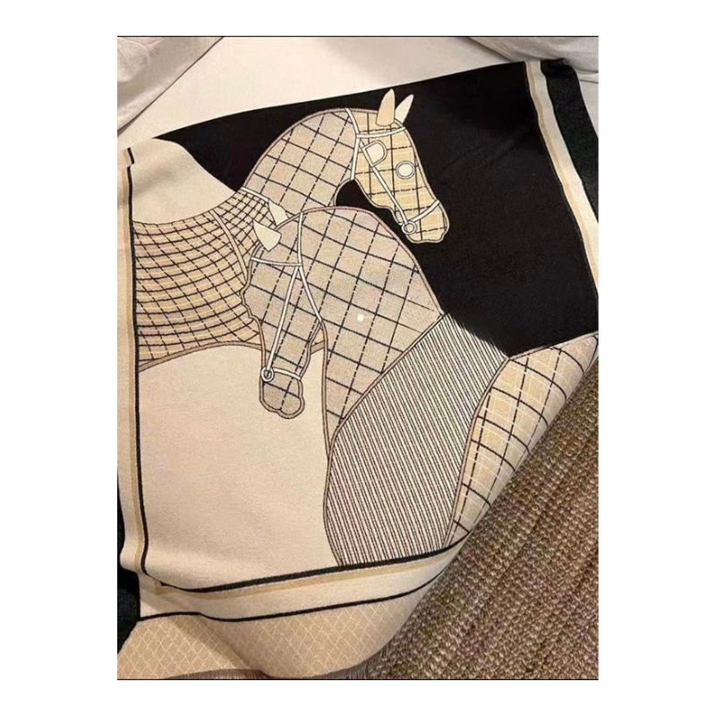 Beige & Black Horse Print Scarf