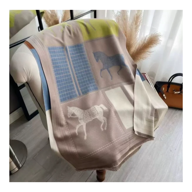Beige & Blue Horse Print Scarf