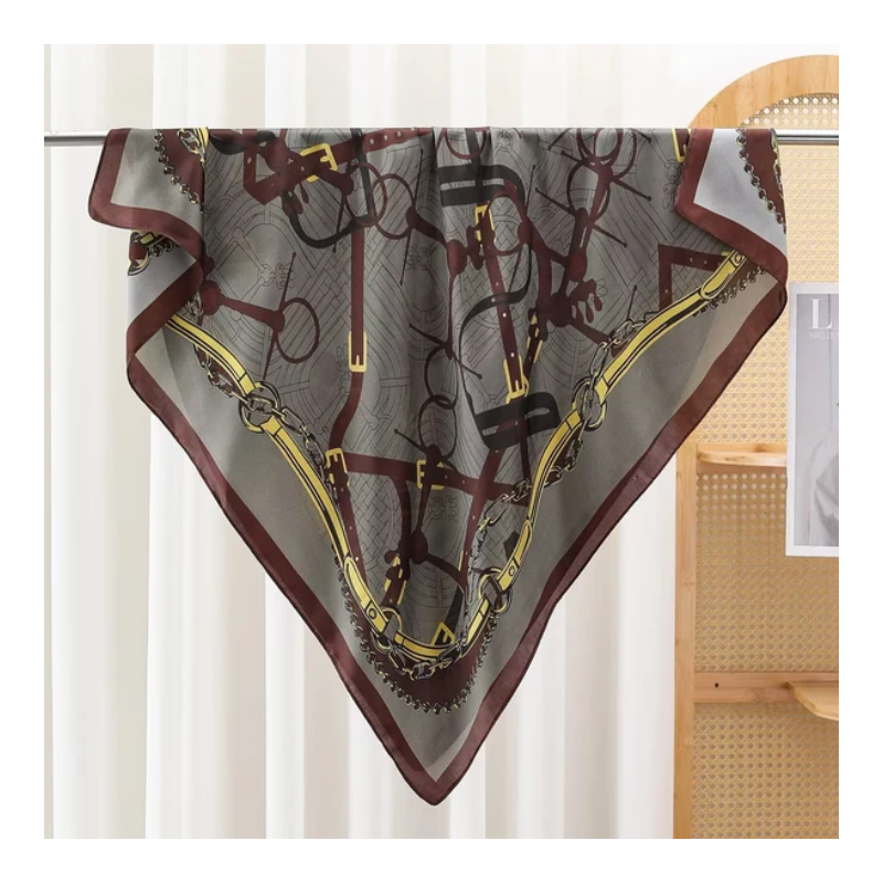 Grey &amp; Brown Chain Print Scarf