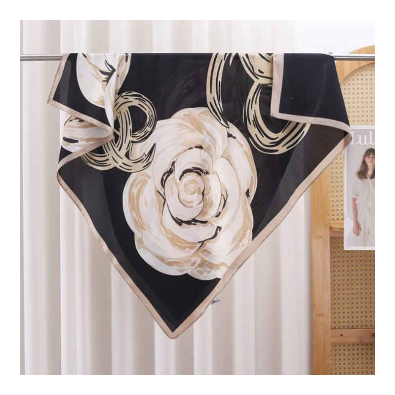Black &amp; Beige Floral Scarf