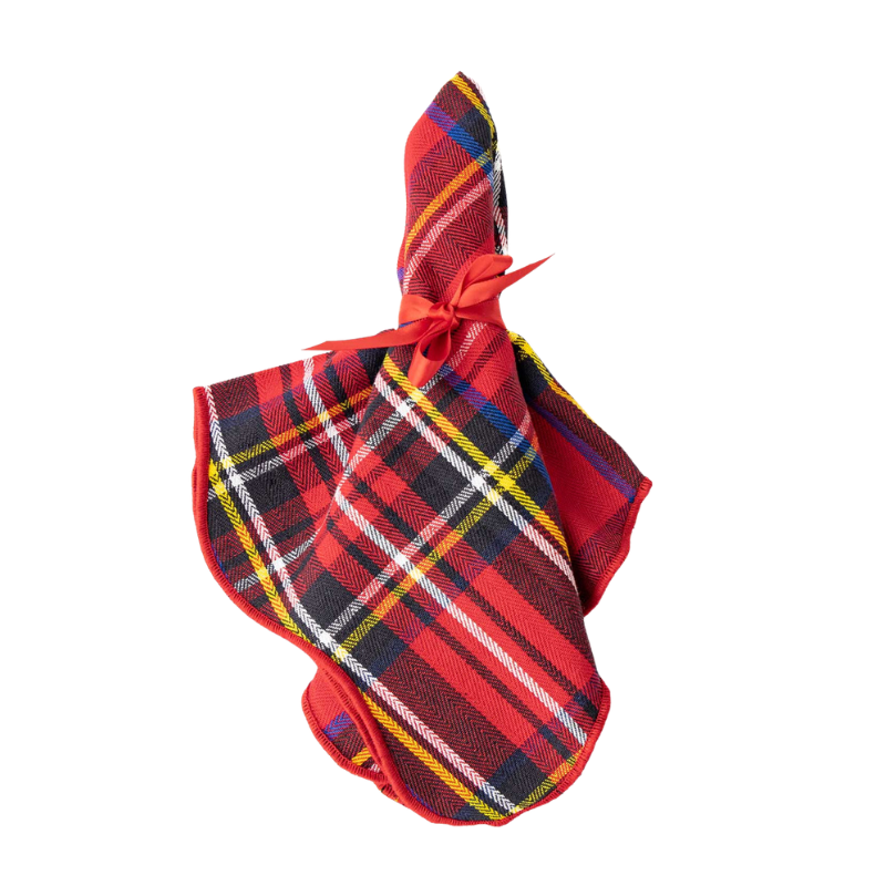 Serviette de table festoyante festonnée à motif tartan rouge
