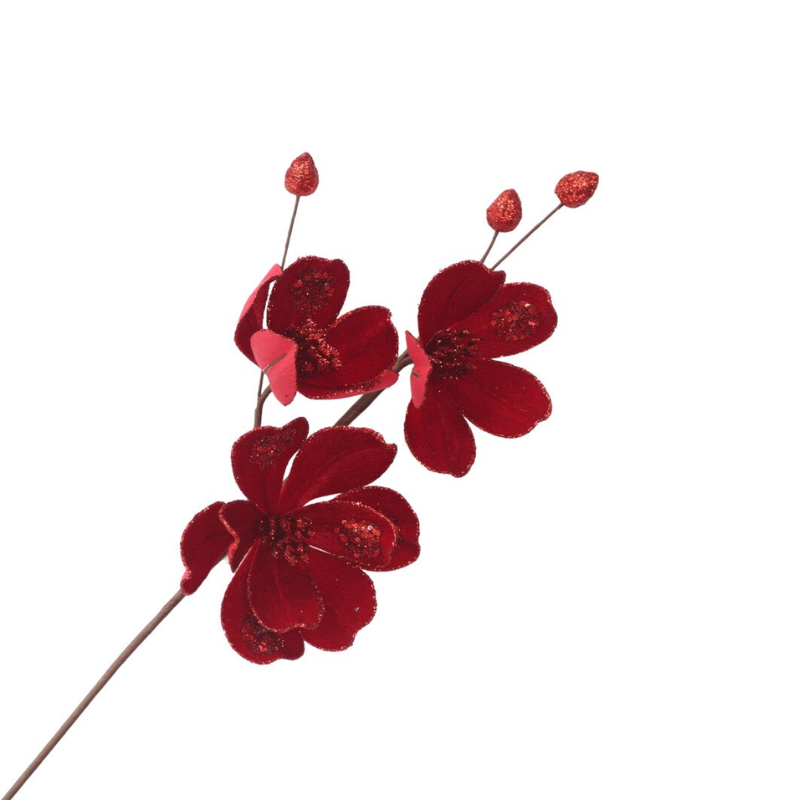 Mini-branche Magnolia en velours rouge