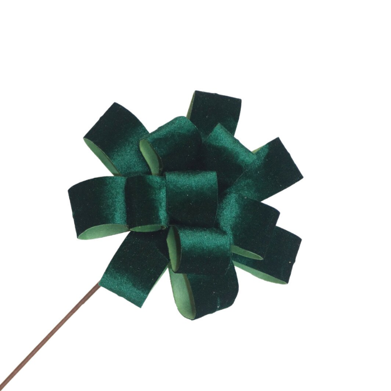Emerald Velvet Bow Flower Stem