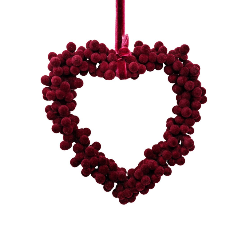 Burgundy Flocked Berry Heart