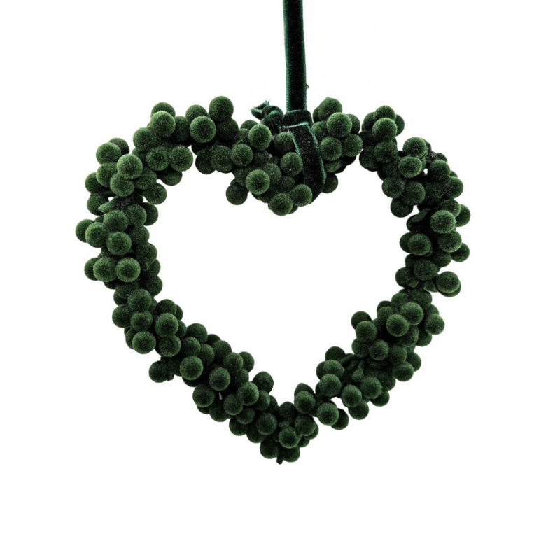 Green Flocked Berry Heart