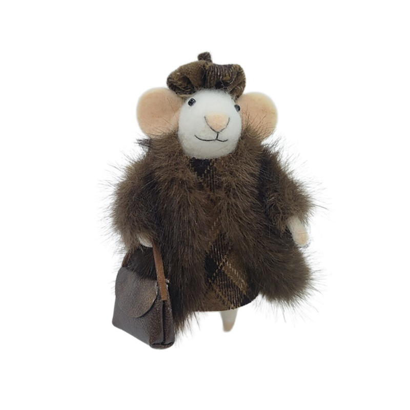 Mouse With Brown Coat And Handbag Ornament