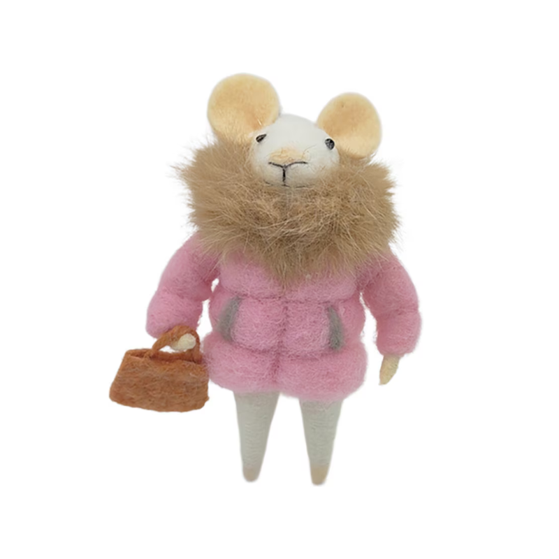 Mouse With Pink Jacket and Purse Ornament