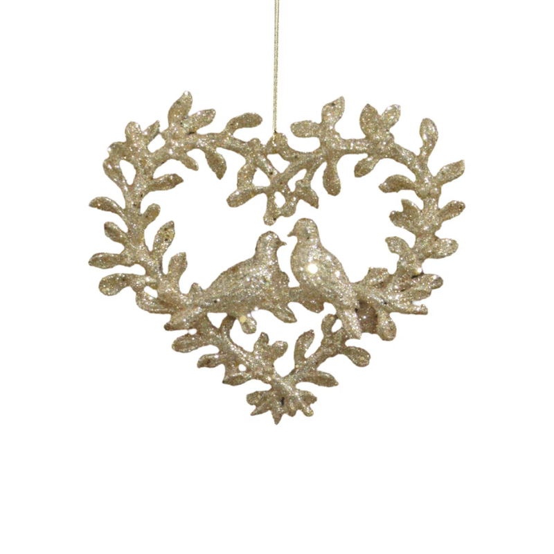 Gold Heart Wreath With Birds Ornament