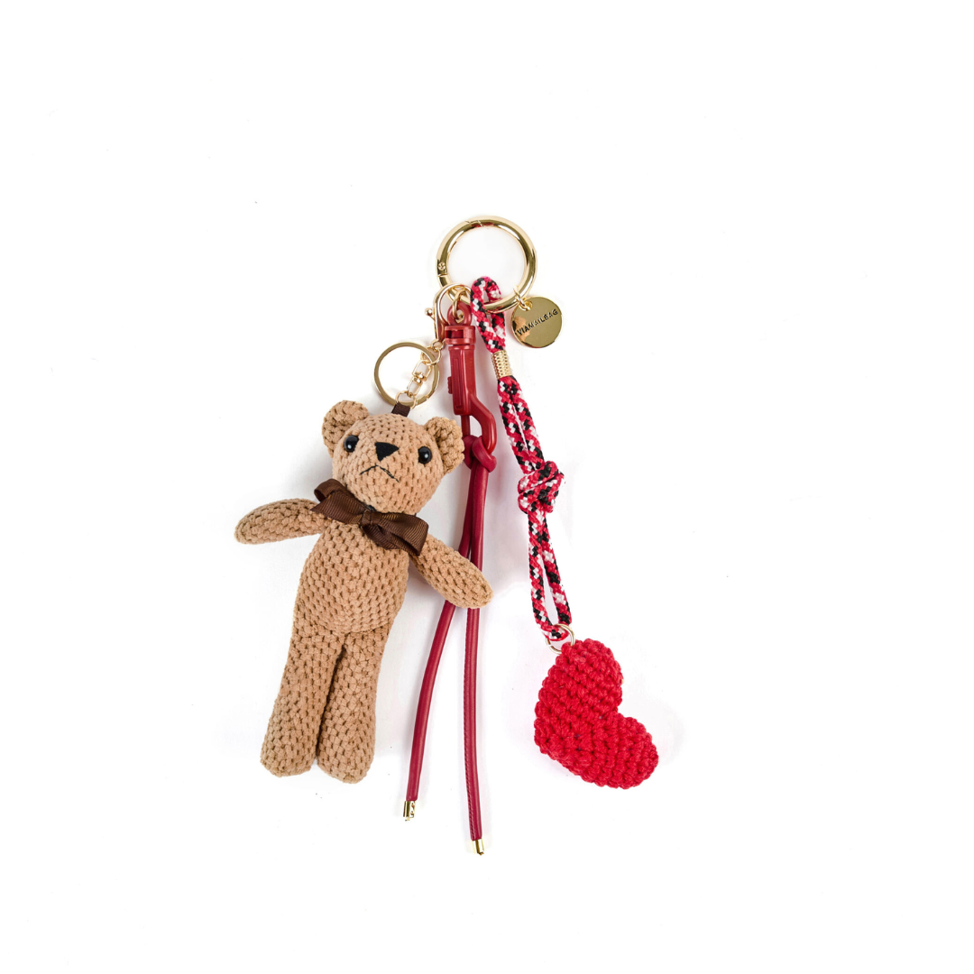 Soft Teddy Bear &amp; Heart Bag Charm