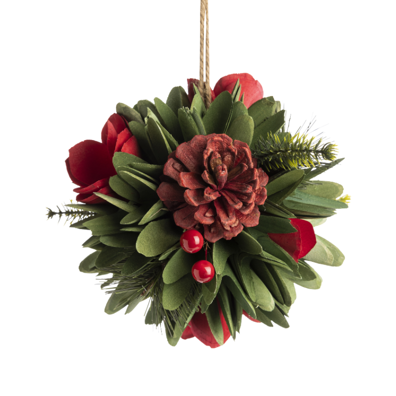 Red & Green Floral Ball Ornament
