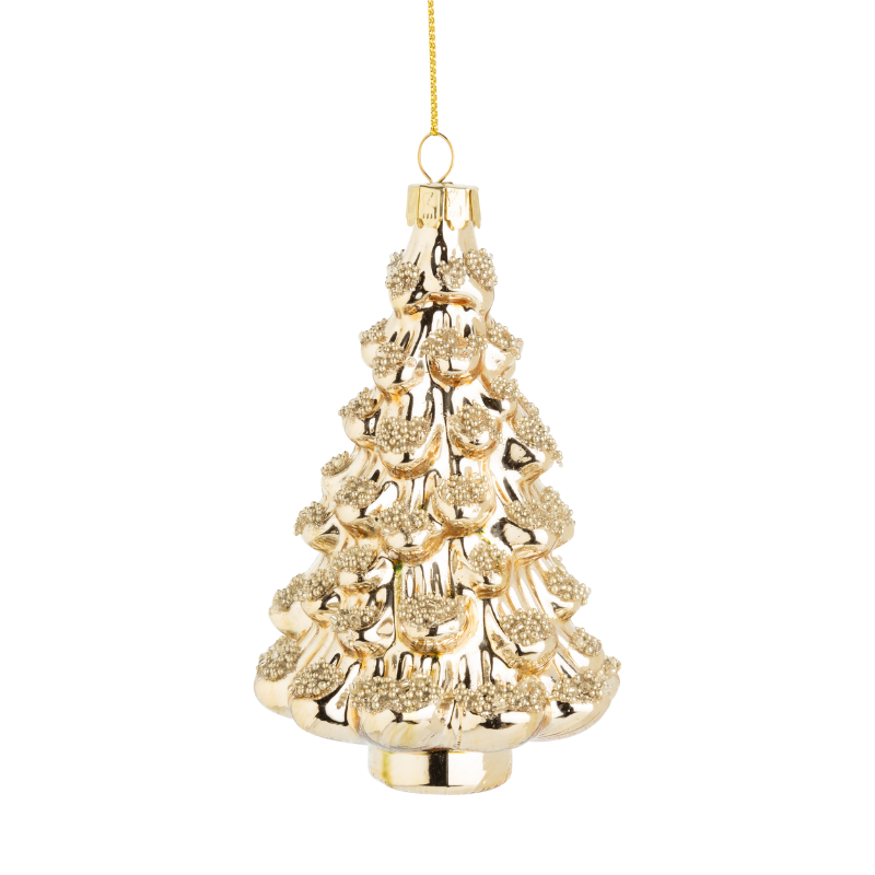 Gold Tree Ornament with Bead Trim