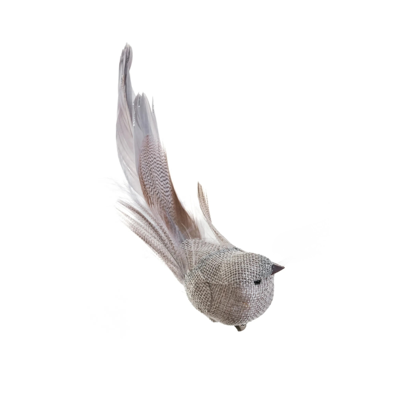 Oiseau argenté décoratif avec plume