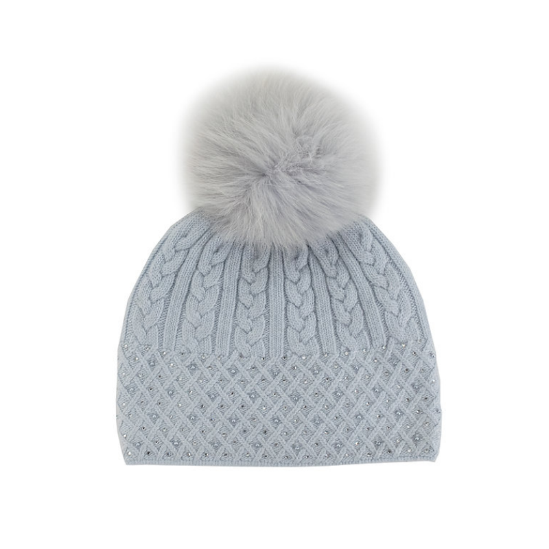 Light Blue Cable Knit Sparkle Hat