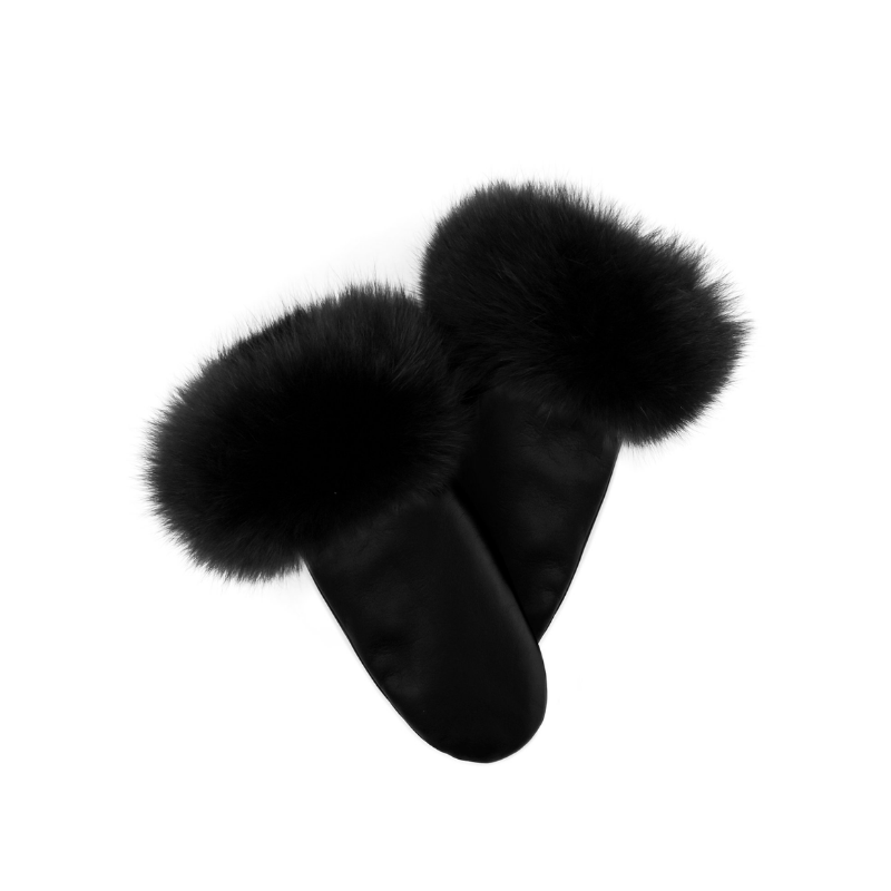 Leather Mittens with Fox Fur Cuff