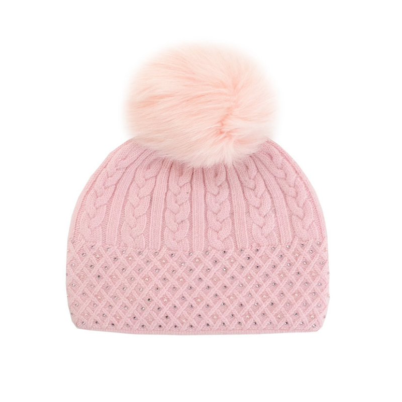 Pink Cable Knit Sparkle Hat