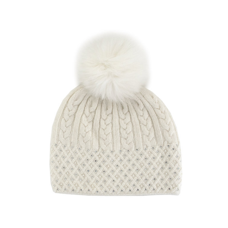 White Cable Knit Sparkle Hat