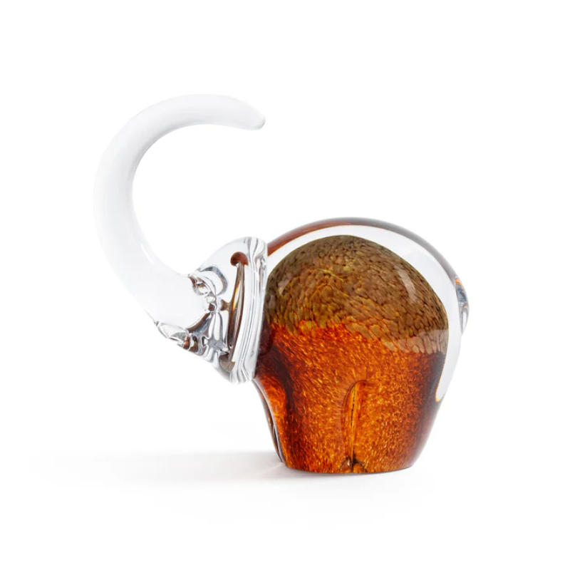 Golden Amber Elephant Glass Sculpture