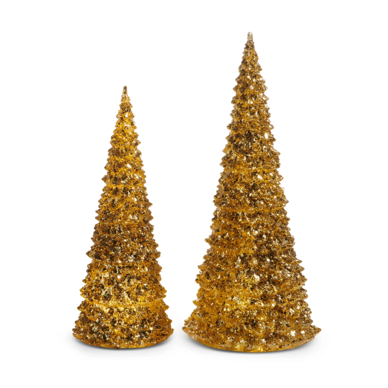 Set of 2 Lighted Gold Trees