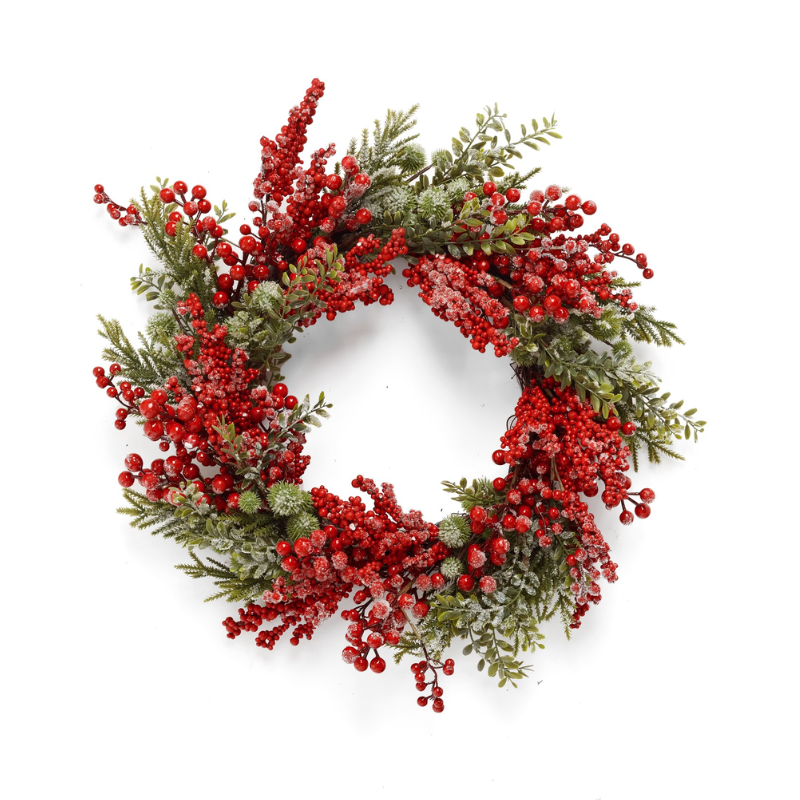 Frosted Red Berry & Cedar Wreath