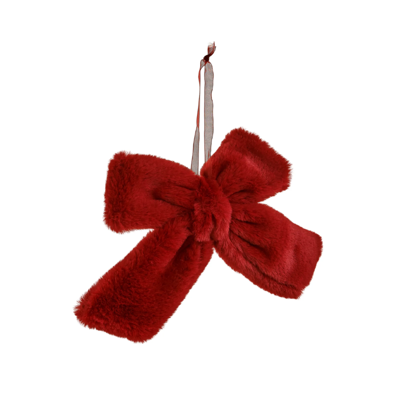 Ornement nœud en peluche bordeaux