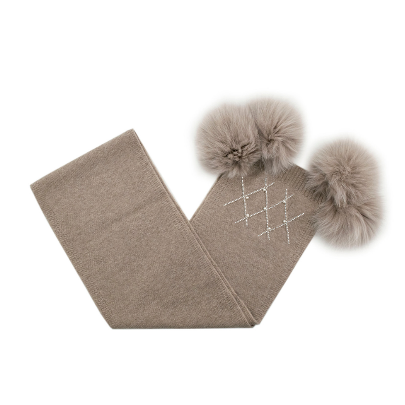 Criss Cross Scarf with Fox Pompoms