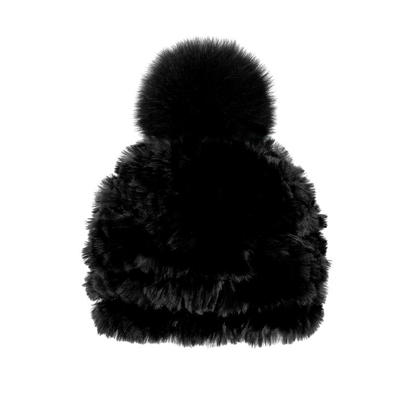 Fur Beanie Hat with Fox Pompom