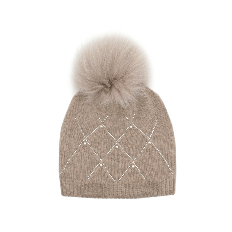 Knitted Crystal Hat w/Fur