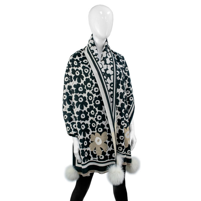 Black & Taupe Flower Scarf