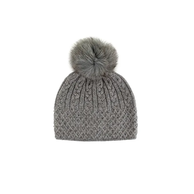 Grey Knit Hat with Crystals