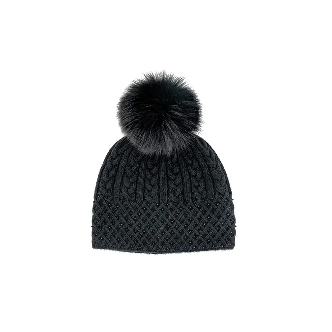 Black Cable Knit Sparkle Hat