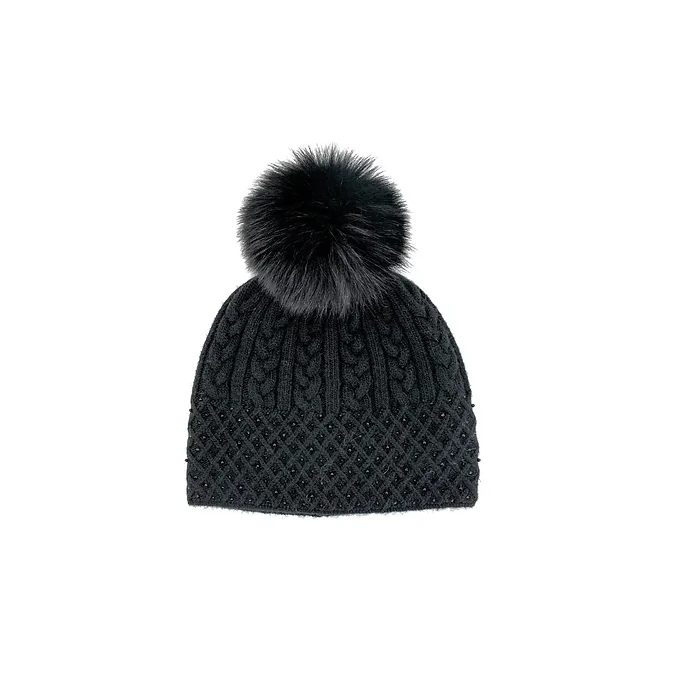 Black Knit Hat with Crystals