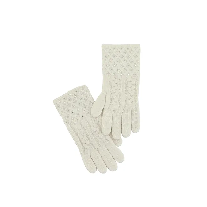 White Knit Gloves with Crystals