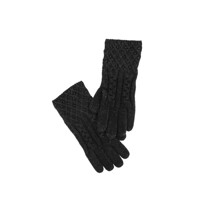 Black Knit Gloves with Crystals