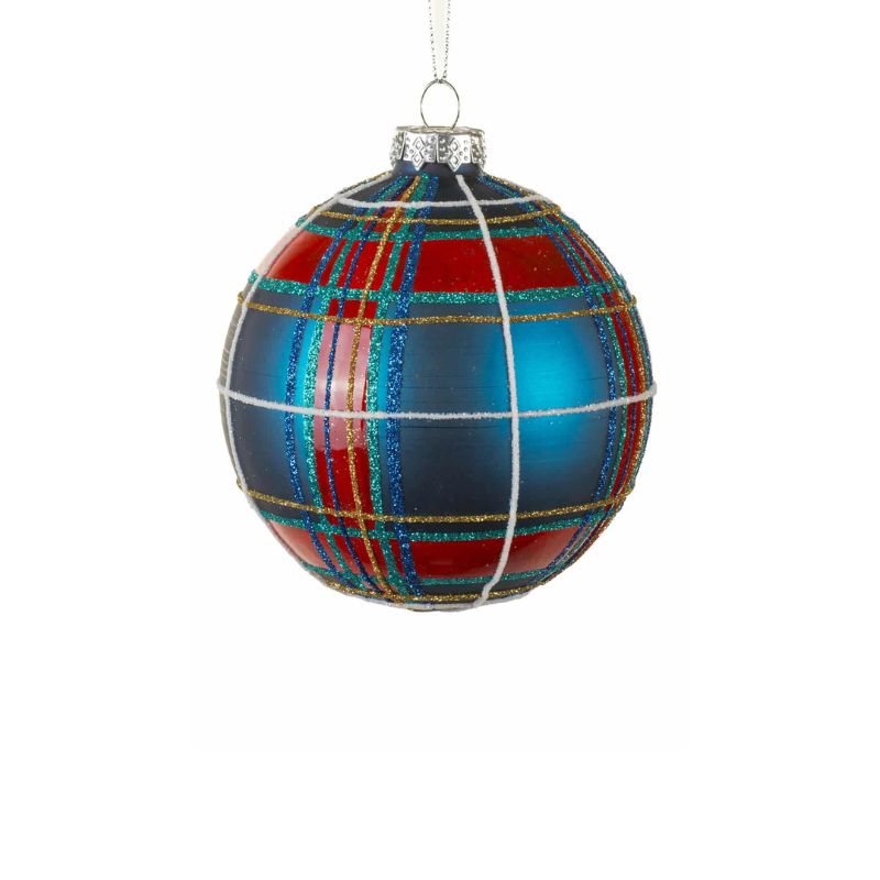 Glittery Plaid Blue Hanging Ornament