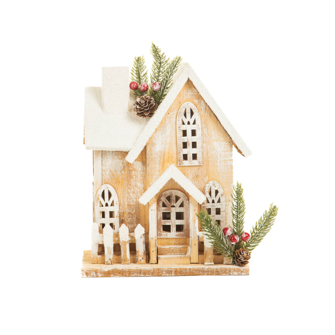 White & Brown Small Lighted Cabin