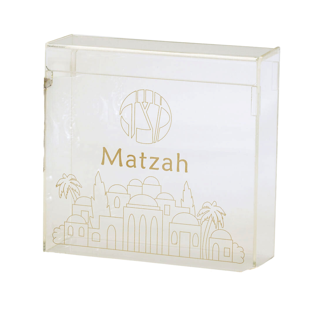 Boîte à rabat transparente et dorée Matzah