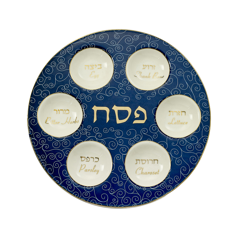 Blue Swirl Ceramic Seder Plate