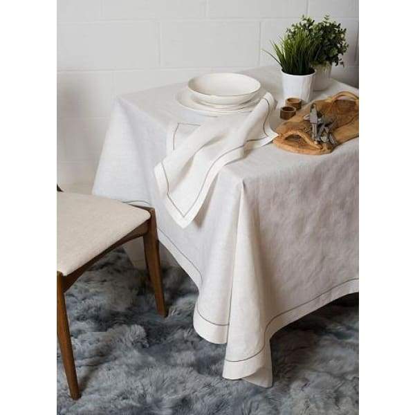 Blanche Tablecloth With Grey Stitching - 76x118 - Boutique Marie Dumas