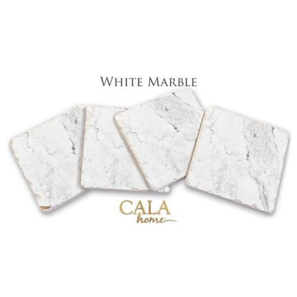 Chisled Edge Stoneware Coasters - White Marble - Boutique Marie Dumas