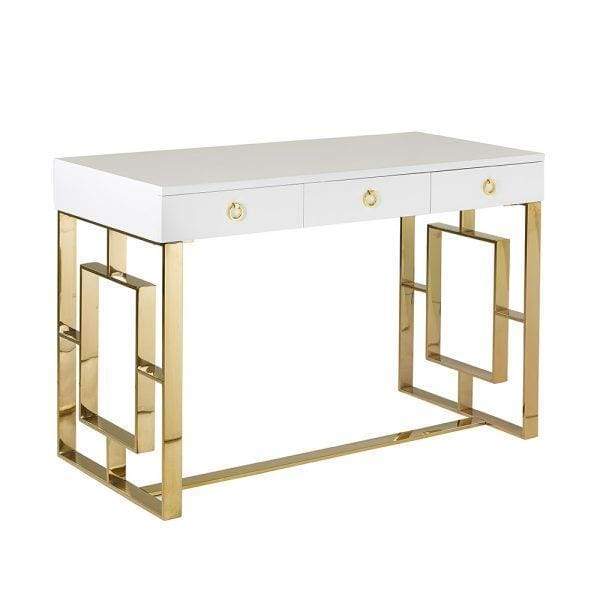 EMMA White Gloss Desk w/ Gold Base - Boutique Marie Dumas