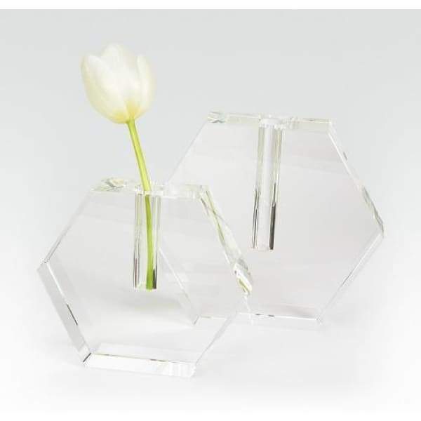 Hexagonal Crystal Glass Flat Vase - Large - Boutique Marie Dumas