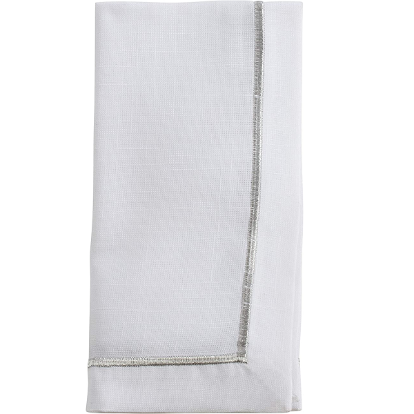 Silver Embroidered Edge Napkin Set