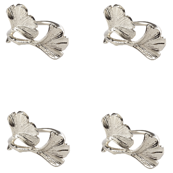 Silver Set of 4 Gingko Napkin Rings 