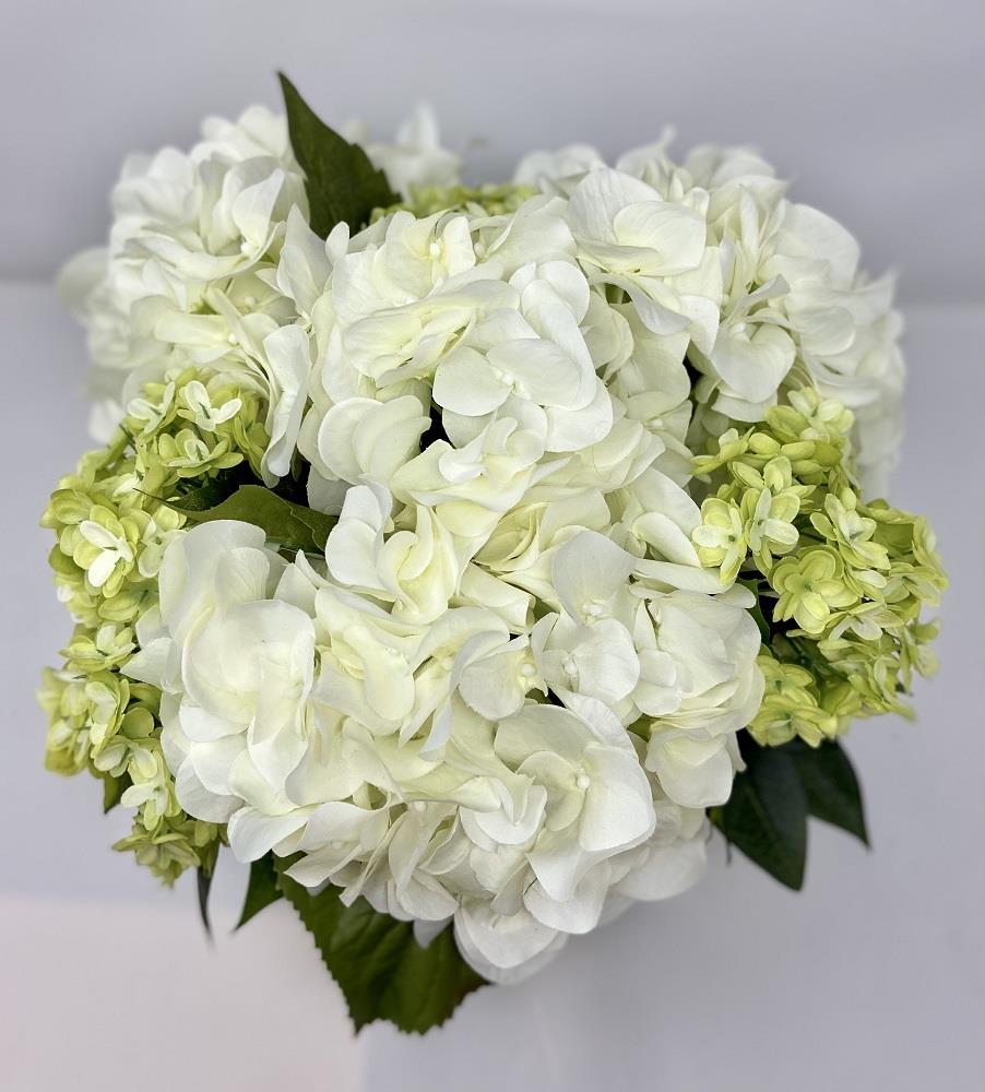 Floral Arrangement - Mix of Green & White in Mirrored Cube