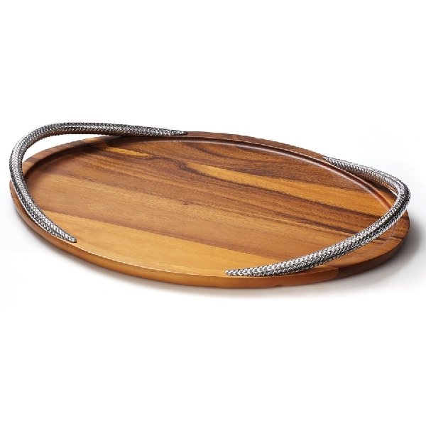 Nambe Serving Tray - Braided Handles - Boutique Marie Dumas