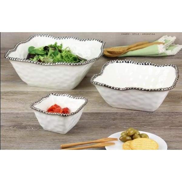 Porcelain Large Square Bowl - White and Silver - Boutique Marie Dumas