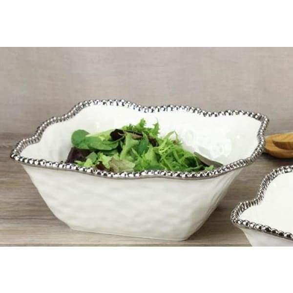 Porcelain Large Square Bowl - White and Silver - Boutique Marie Dumas