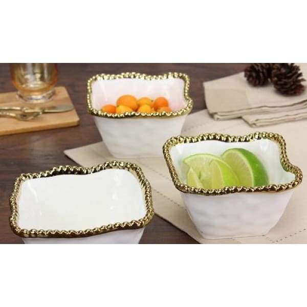 Porcelain Square Snack Bowl - White and Gold