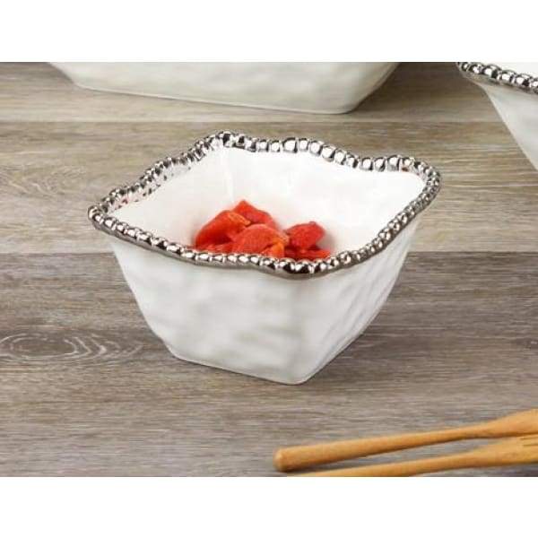 Porcelain Square Snack Bowl - White and Silver - Boutique Marie Dumas